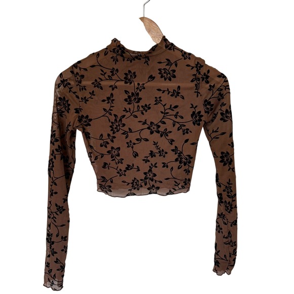Dazy Tops - Dazy Mesh Crop Top Womens Size S Brown Black Flocked Floral Mock Neck Exc. y2k‎
